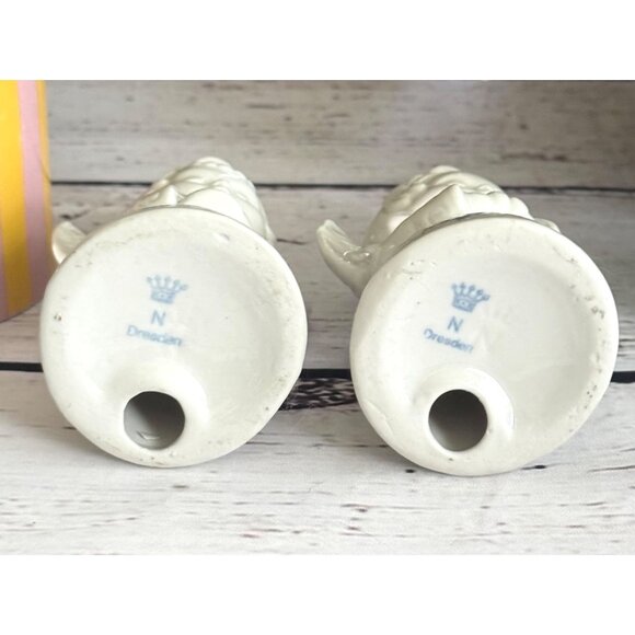 Vintage Dresden Ceramic Angel Candle Holders With Floral Design - Picture 7 of 9